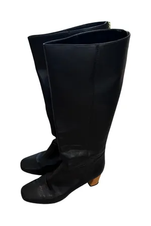 Kate Spade New York Black Leather‎ Knee High Boots Block Heel Zip Back thumbnail 1