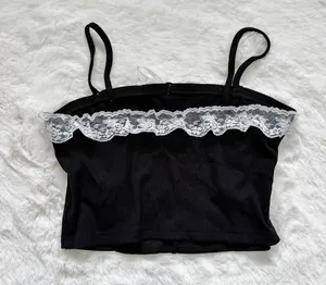 Dazy Women's Black Tank Top White Lace thumbnail 3