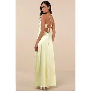 Lulus Stunning Example Light Yellow Satin Backless Maxi Dress Long Formal XL NWT thumbnail 2