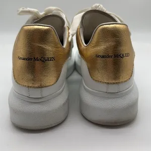 Alexander McQueen Metallic Gold & White Oversized Lace Up Sneakers Size 39 thumbnail 6