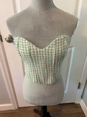 Zara Mint and Cream Tweed Strapless Bustier Top thumbnail 2