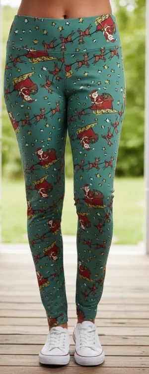 LuLaRoe Green Red Santa Reindeer Christmas Leggings Size TC2 thumbnail 1