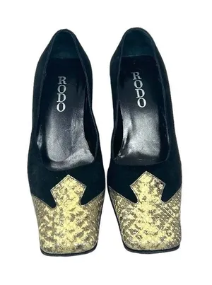 RODO Black Square Snakeskin Toe Western Style Heels‎ Size 35 / US 5 thumbnail 1