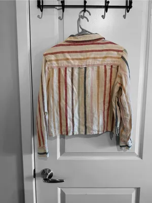 American Eagle Outfitters Striped Button-Down Shirt in Cream, Red & Blue thumbnail 5