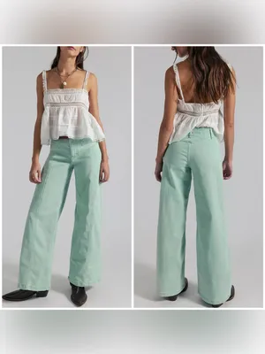 NWT Free People We The Free Libre Wide-Leg Jeans - Cameo Green Turquoise - 27 thumbnail 2