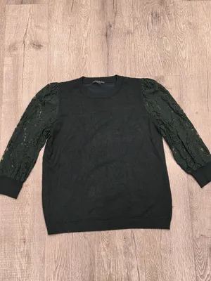 Adrianna Papell Lace Sleeve Knit Top Green Medium Elegant Crewneck thumbnail 3