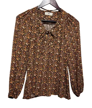 Natural Life Women Cottage Ditsy Floral Top XS Boho Prairie Earthy‎ Romantic thumbnail 1