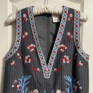 Foxiedox Anthropologie Yumiko‎ Pinstripe Floral Embroidered Dress Boho Retro thumbnail 4