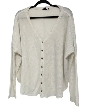 Urban Outfitters Out From Under White Waffle Knit Cardigan Sweater Womens M Raw Edge Boho Fall thumbnail 1