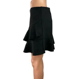 Naked Zebra Women's Black High Waisted Ruffle Tiered Flare Mini Skirt Size M thumbnail 2