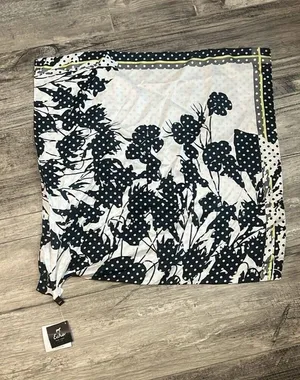 Echo 100% Silk Scarf Square With Peony Flowers Floral Pink Yellow BLACK NWT #46 thumbnail 1