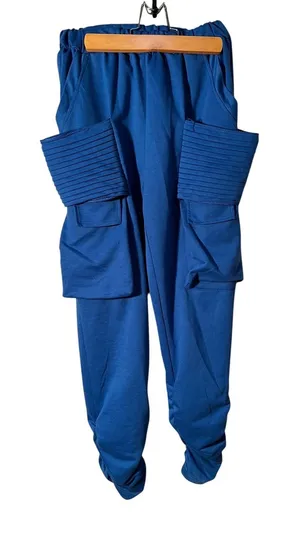 Womens Sz Large Athletic Pants Jogger Royal Blue Pull On Cargo Pockets High-Rise thumbnail 1