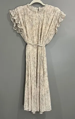 Orange Creek Midi Dress Women M Cream Floral Great Pleated Ruffle Flutter Sleeve thumbnail 1