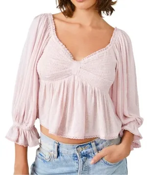 Free People Britney‎ Smocked Floral Cropped Top in Pink Sz S thumbnail 1