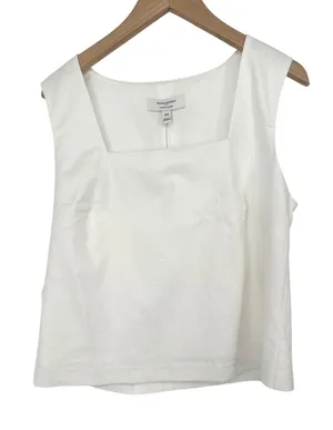 Banana Republic Linen Blend Top Women XS White Square Neck Tank Shell Minimalist thumbnail 1