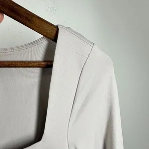 Babaton Light Grey Long Sleeve Bodysuit‎ Form Fitting Slimming Sweetheart thumbnail 6