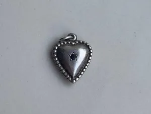 Vintage Rhinestone Star Heart Charm 925 Sterling Silver Unmarked thumbnail 1