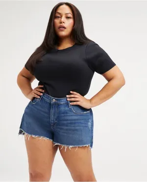 Good American Good 90's High Waist Step Hem Denim Shorts Plus Size 18 NWT thumbnail 1