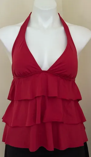 KENNETH COLE Red Ruffle Halter Tankini Top Swimsuit Sz XXS thumbnail 1