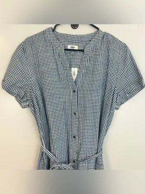 NWT Old Navy Blue/White Plaid Gingham Short Sleeve Tie Waist Shirt Dress Large thumbnail 3