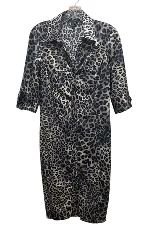 Zara Basic Leopard Print Button Front Dress Animal Print Black Women’s Medium thumbnail 1