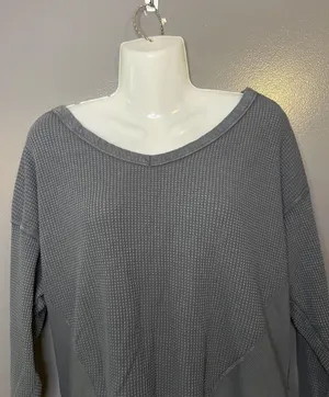 OFFLINE By Aerie Sweatshirt Womens XS Gray Waffle Boat Neck Relaxed Pullover thumbnail 1