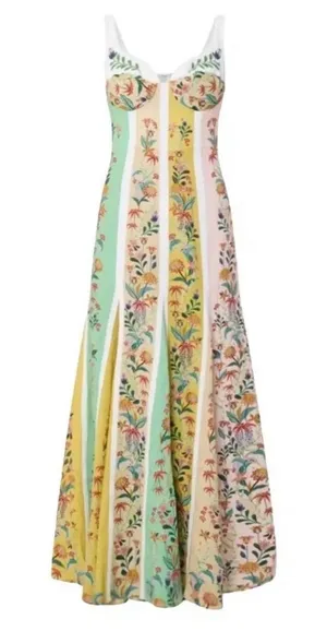 Christian Lacroix Linen Floral Midi Dress | Yellow, Mint & Pink | Size 6🌼💗 thumbnail 1