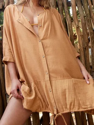 Free People Oversized Tunic Top M/L Rust Orange Boho Lagenlook Slouchy thumbnail 1