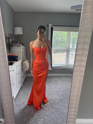 Net princess Polly orange satin prom dress thumbnail 3