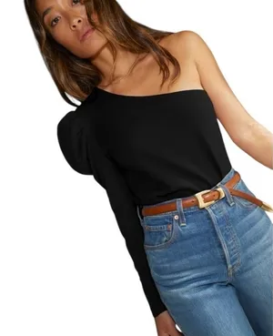Nation LTD Sabrina One Shoulder Party‎ Tee Shirt Jet Black Medium $125 thumbnail 1