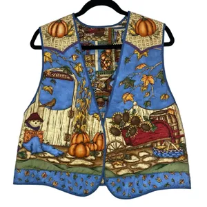 Handmade Reversible Fall Harvest Vest Scarecrow Pumpkin‎ Cottagecore Quilted thumbnail 1