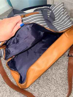 DSW Navy and White Striped Travel Weekender with Tan Trim thumbnail 6