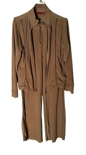 Vintage Contact 2pc Velour Set Zipper Broken‎ With Leopard Trim Woman Large thumbnail 1