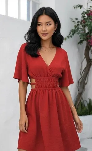 Red mini cut out dress vacation holiday small nwot thumbnail 1