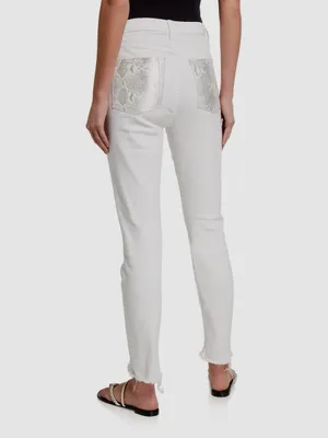 $225 Retail 7FAMK Womems White Metallic Skinny thumbnail 2