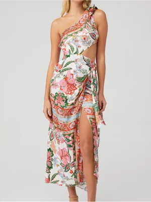 Misa Los Angeles One-Shoulder Floral Serina Maxi Dress in White, Pink, Green thumbnail 9