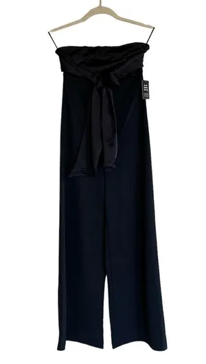 NWT EXPRESS Satin Pieced Strapless Jumpsuit BLACK XS thumbnail 6