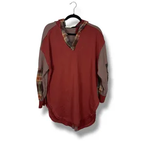 Oli & Hali Patchwork Plaid Hoodie Dress Burnout Red Tunic Top Size S‎ thumbnail 2