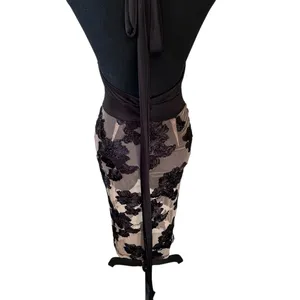 Luxxel Seduced Dress‎ with Halter Top Bodysuit and Sheer Floral Attached Skirt thumbnail 4