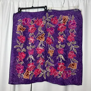Oscar de la Renta Silk Scarf Purple Paisley Floral Made In Japan Vintage Luxury thumbnail 3
