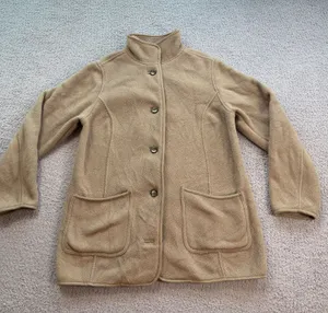 L.L.Bean Women’s Polartec Fleece Coat Tan Button Front Jacket Medium thumbnail 1