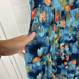 Lily Pad Dragonfly Patterned Maxi Dress Blue thumbnail 7