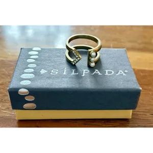 SILPADA “Dotted Pearl” Open Cuff Ring - KRR0124 - Crystal/Brass/Pearl - NWT thumbnail 2