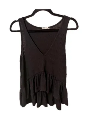Altar'd State Black Ruffle Tank Top Small thumbnail 1