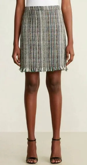 Anthropologie Chelsea & Theodore Multicolor Tweed Fringe Hem Pencil Skirt Size 4 thumbnail 1