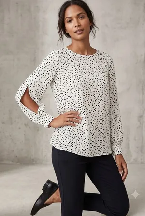 Banana Republic Womens Polka Dot 3/4 Slit Sleeve Blouse White‎ Black Small thumbnail 1