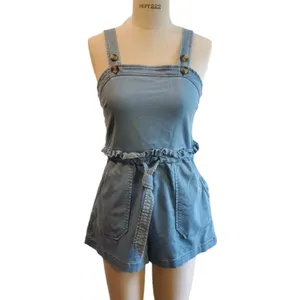 American Eagle Blue Chambray Shorts Overall Romper thumbnail 2