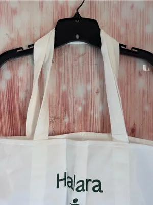 Halara White Logo Green Letter Print Casual Canvas Tote Bag NWT thumbnail 3