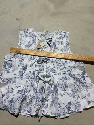 Blu pepper NWT Floral toile sleeveless pleated front tie blouse large thumbnail 9