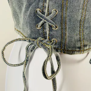 PrettyLittleThing Petite denim lace-up corset top thumbnail 3